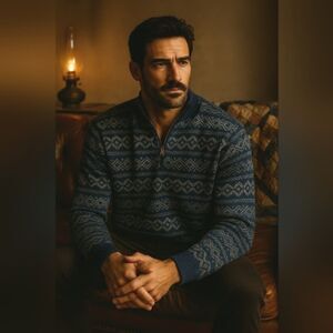 L.L. Bean Cashmere XL Fair Isle Knit 1/4 Zip Pullover Sweater Cotton Cabincore